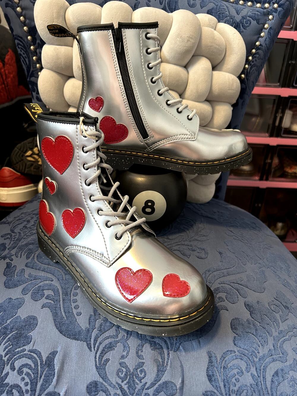 Dr Martens 1460Y Red Glitter Hearts size 7/EU 38 NWT